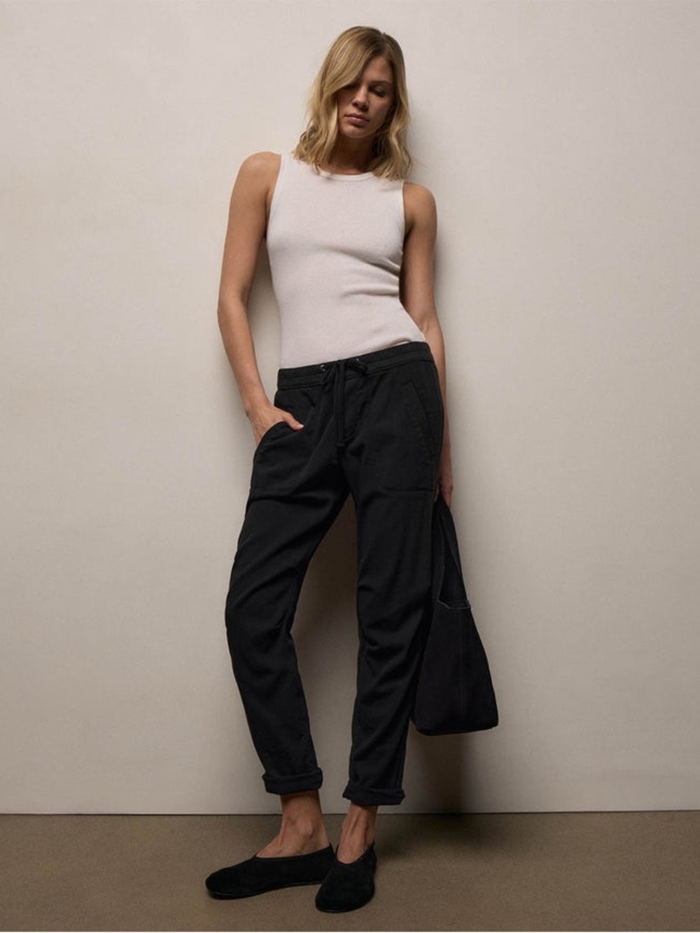 Standard James Perse Soft Black Drape Pant relaxed fit straight leg pant Large